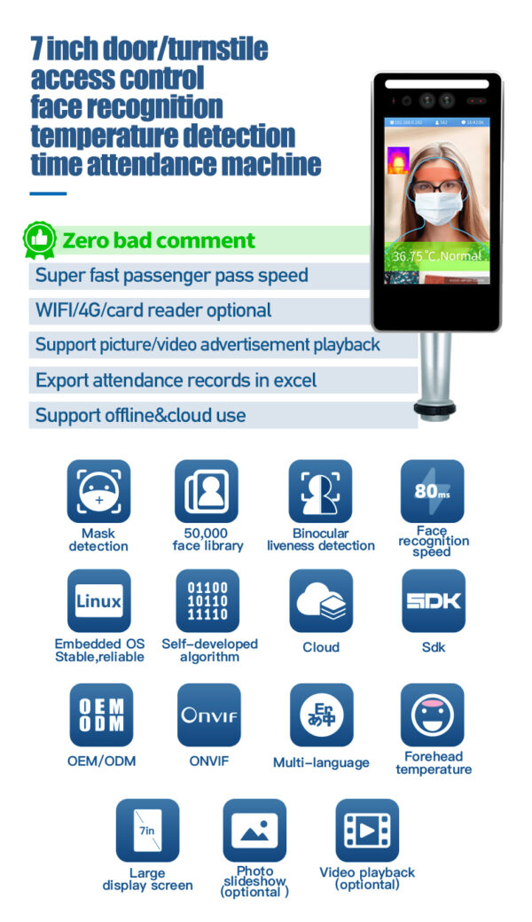 Vastvision Linux SDK API Fastest Face Recognition Thermal Access Control Attendance System High Temperature Alarm - Imagen 6